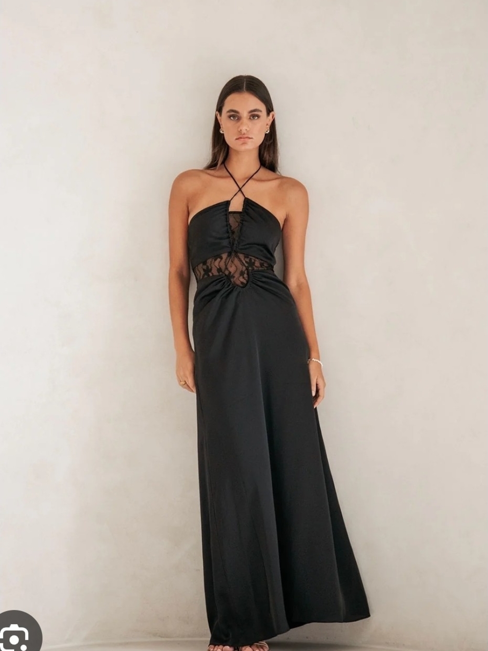 Sabo Skirt Black Lace-Inset Halter Maxi Dress